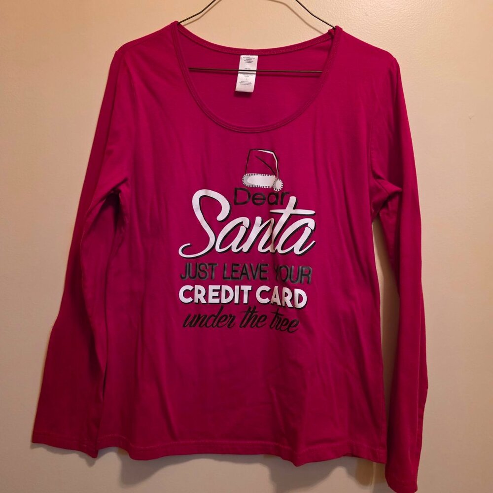Red "Dear Santa, Just Leave Your Credit Card Under the Tree" Christmas T Shirt M